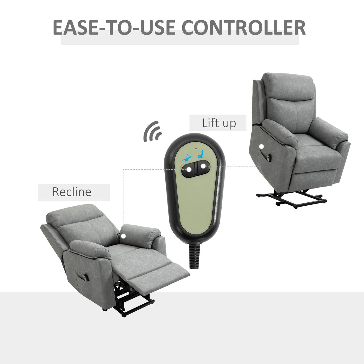 HOMCOM Faux Leather 70 Electric Riser Recliner Chair - Grey