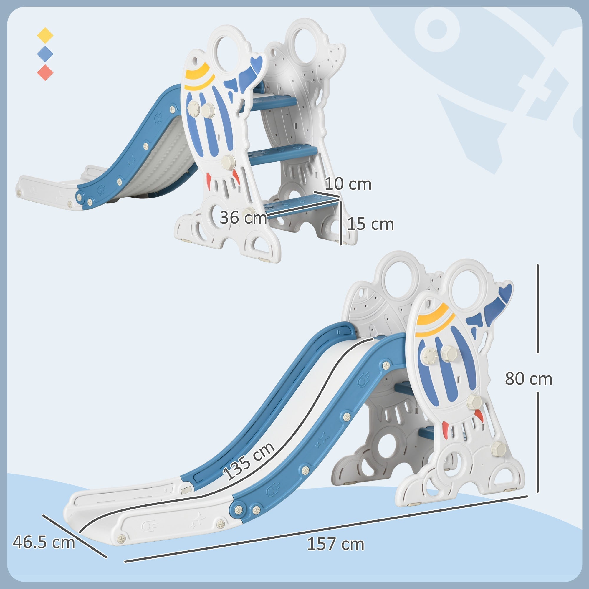 AIYAPLAY Space-Themed Baby Slide, Indoor Freestanding Kids Slide, for Ages 1.5-3 Years - Blue