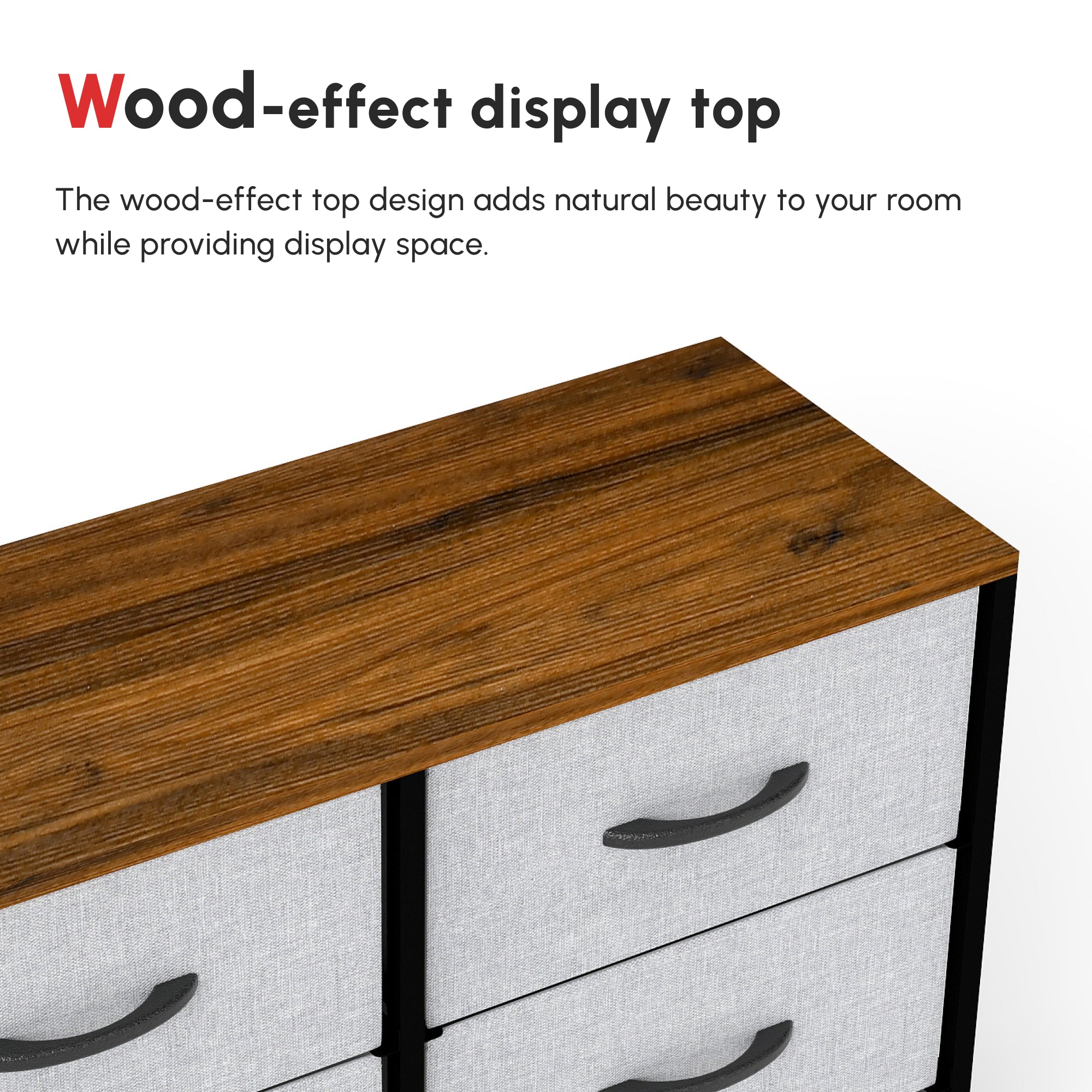 HOMCOM Fabric Chest of Drawers, Storage Drawers, Industrial Bedroom Dresser with 6 Fabric Drawers, Steel Frame and Wooden Top for Nursery, Living Room, Hallway, Grey