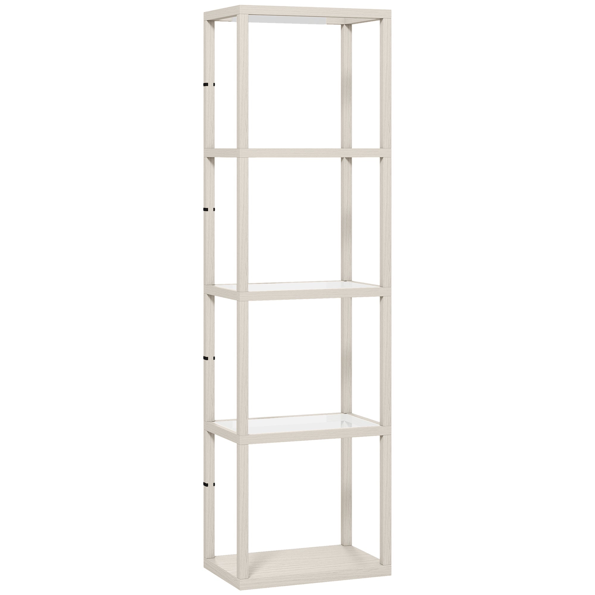 HOMCOM LED Floor Lamp with Glass Shelves, 4 Layers Dimmable Tall Standing Lamp, Modern Column Shelf Floor Light for Living Room, Bedroom, Office, Oak