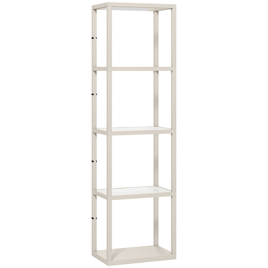 HOMCOM LED Floor Lamp with Glass Shelves, 4 Layers Dimmable Tall Standing Lamp, Modern Column Shelf Floor Light for Living Room, Bedroom, Office, Oak