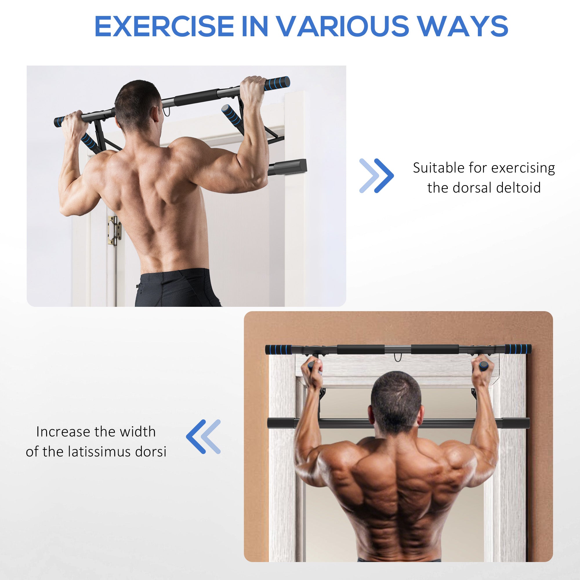 SPORTNOW Pull-Up Bar, No-Drilling Chin-Up Bar, Push-Up Stand with Resistance Bands, Padded Handles for Home Gym Exercise, Blue