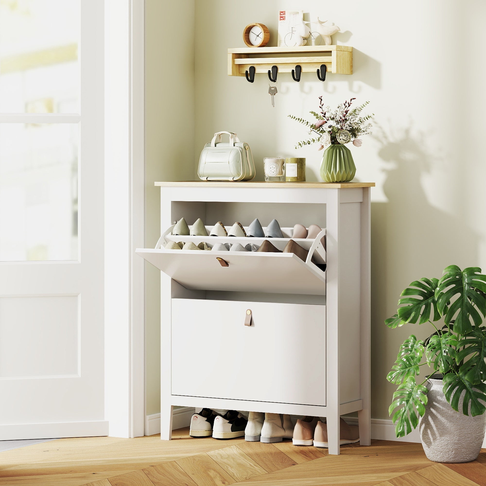 HOMCOM Modern Two-Drawer Shoe Cabinet - White