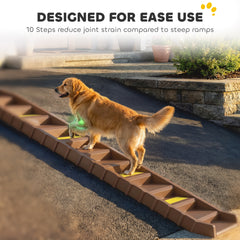 PawHut Dog Car Ramp with Anti-Slip Steps, 10-Steps Pet Stairs for Pets to Access Cars and High Beds, Brown