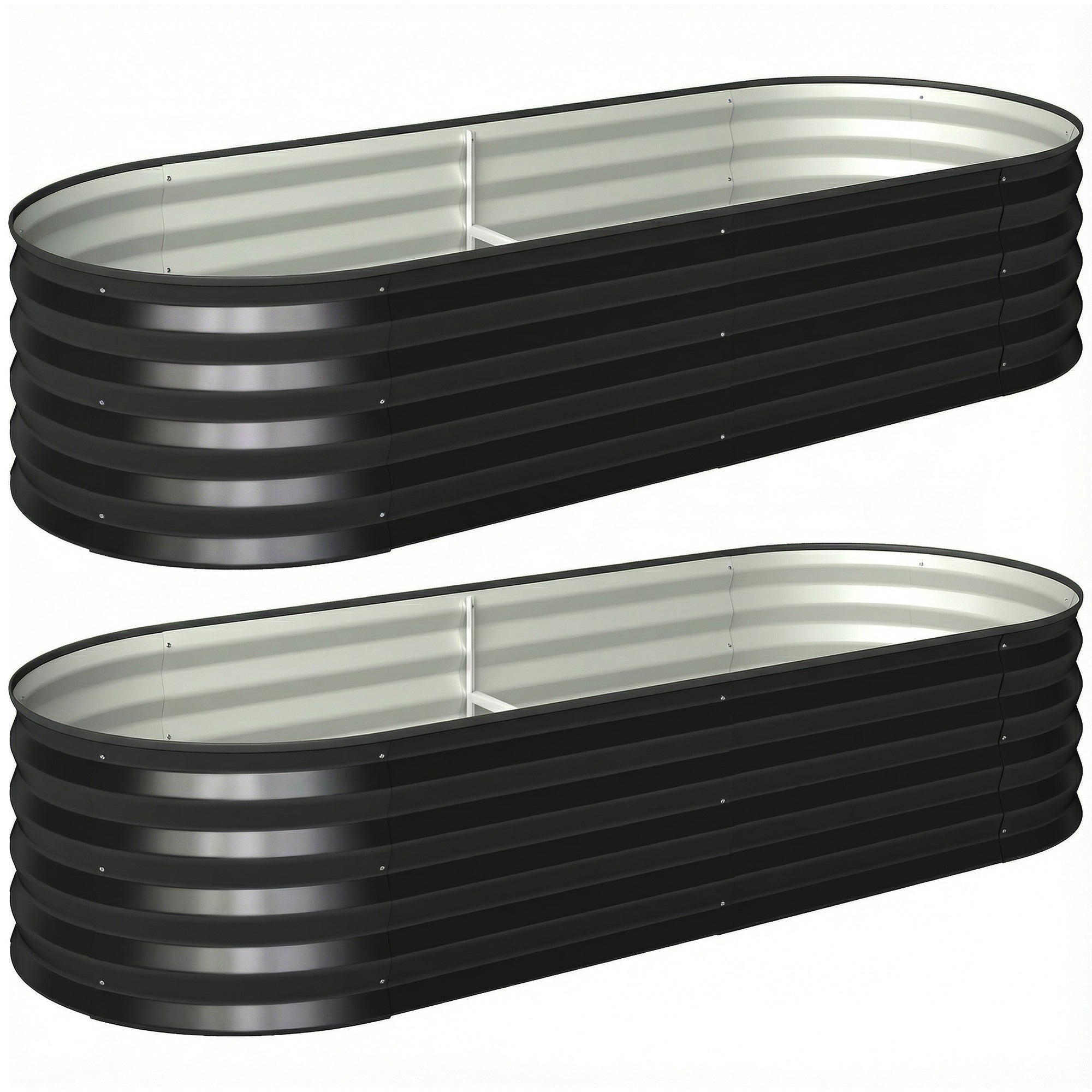Outsunny Set of Two 150 x 60cm Steel Planters - Dark Grey