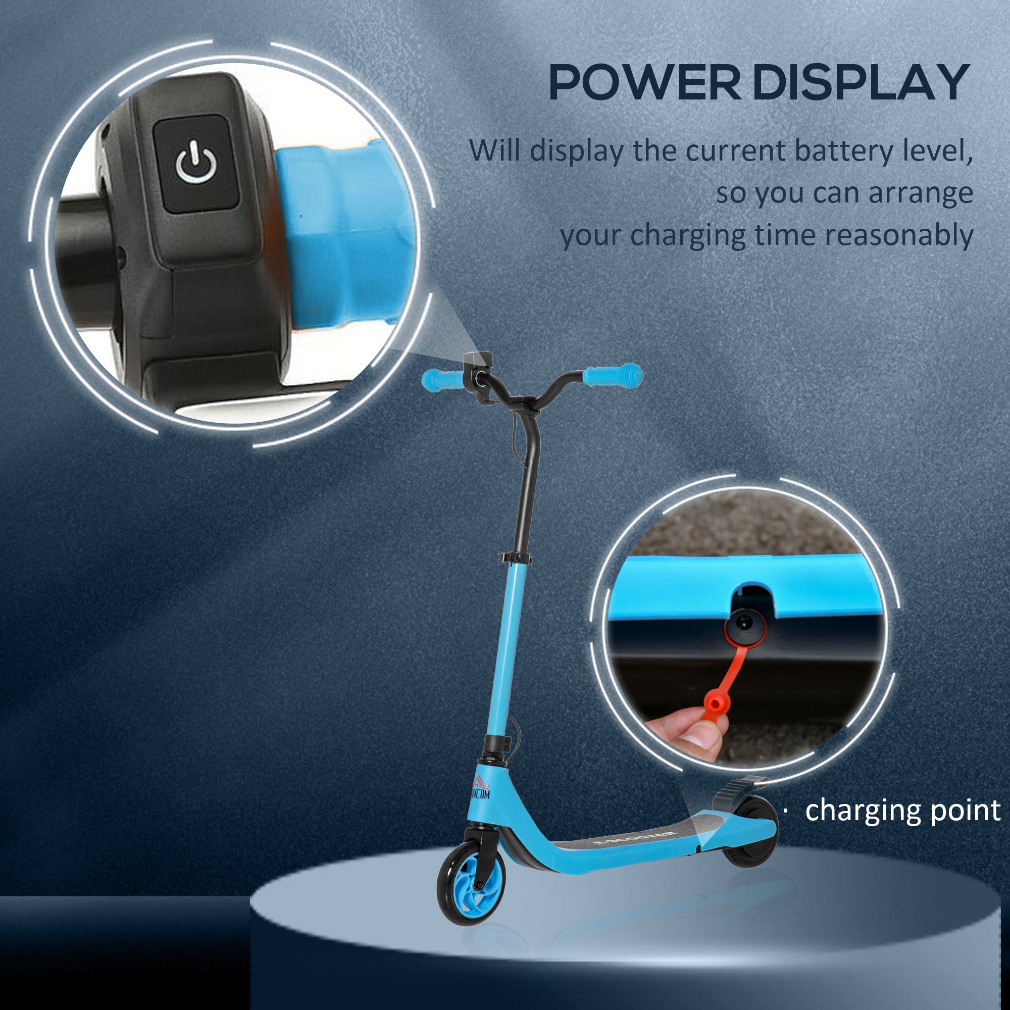 HOMCOM Electric Scooter, 120W Motor E-Scooter, Adjustable Height, Rear Brake for Ages 6+ Years - Blue