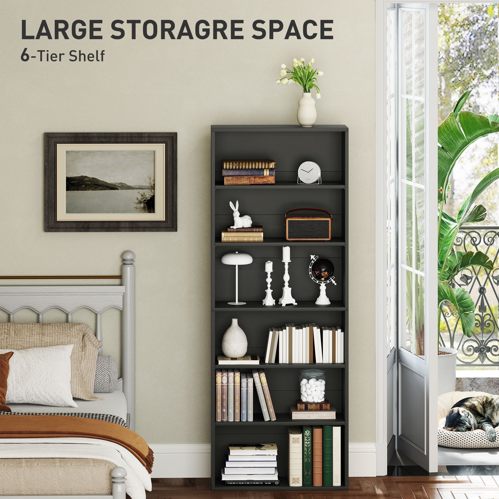 HOMCOM Six Shelf Bookcase - Black