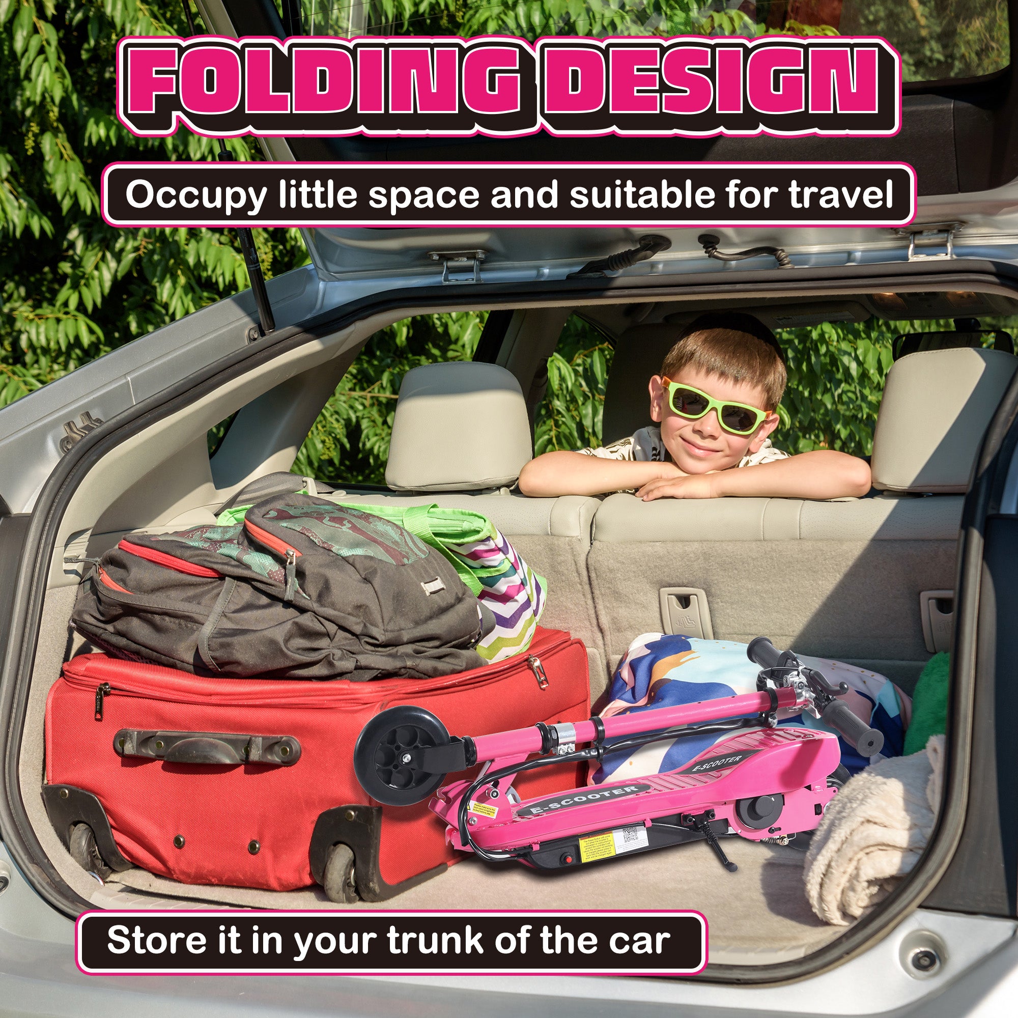 HOMCOM Foldable Electric Kids Scooter, Ride-on for Ages 7-14 Years, Pink