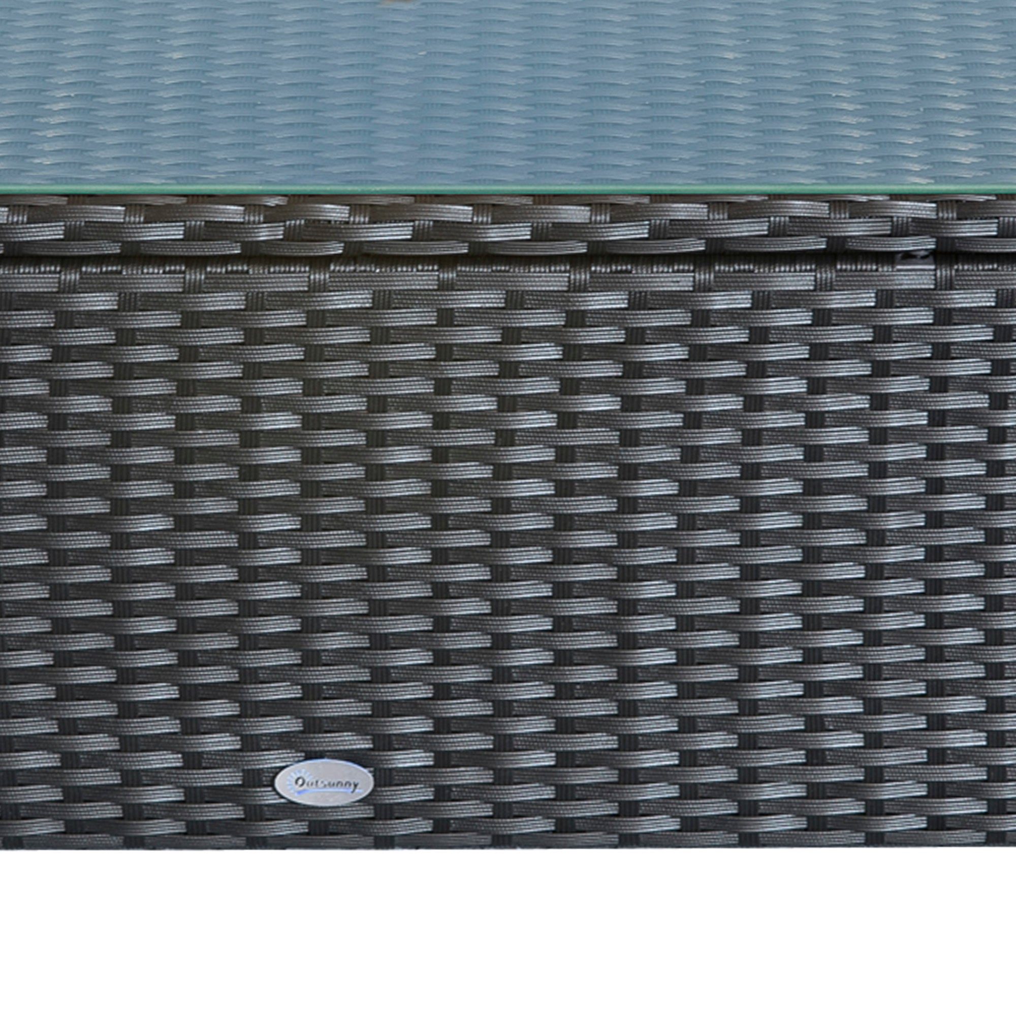 Outsunny PE Rattan Coffee Table, Rectangular Outdoor Coffee Table with Tempered Glass Top, 70 KG Capacity for Garden, Balcony, Terrace, Patio, Black