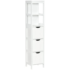 HOMCOM Narrow Floor Cabinet, Bathroom Cabinet with 3 Drawers and 2 Open Shelves, 30W x 30D x 141.6Hcm, White