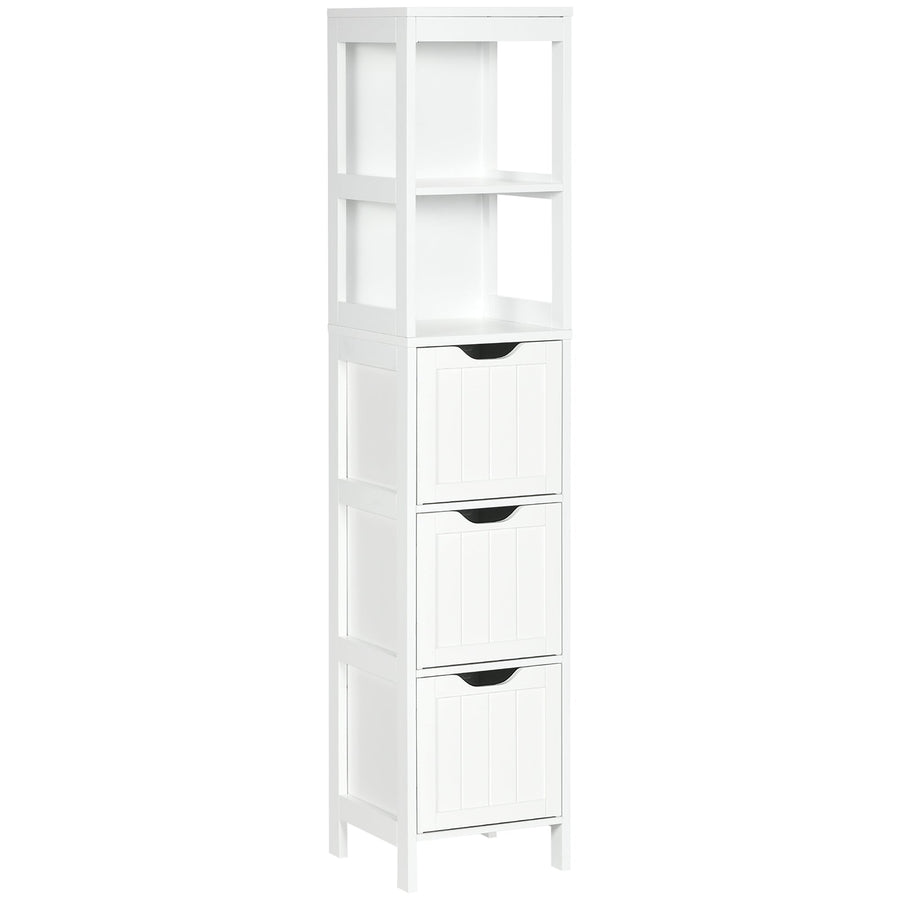 HOMCOM Narrow Floor Cabinet, Bathroom Cabinet with 3 Drawers and 2 Open Shelves, 30W x 30D x 141.6Hcm, White