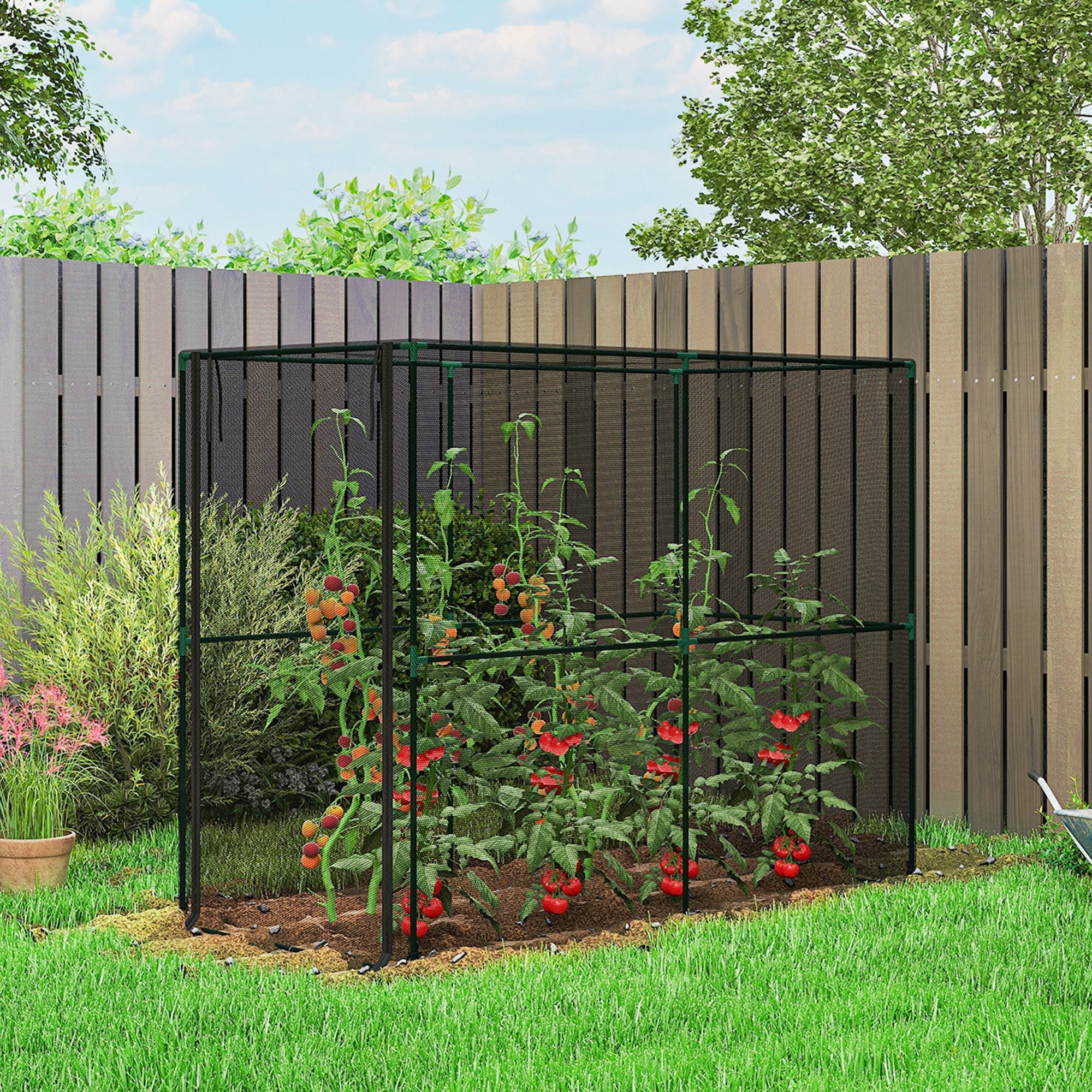 Outsunny Fruit Cage Bird Netting, Brassica Cage Plant Protection Tent with Zipped Door, Anti Bird, Insects, Small Animals, Black