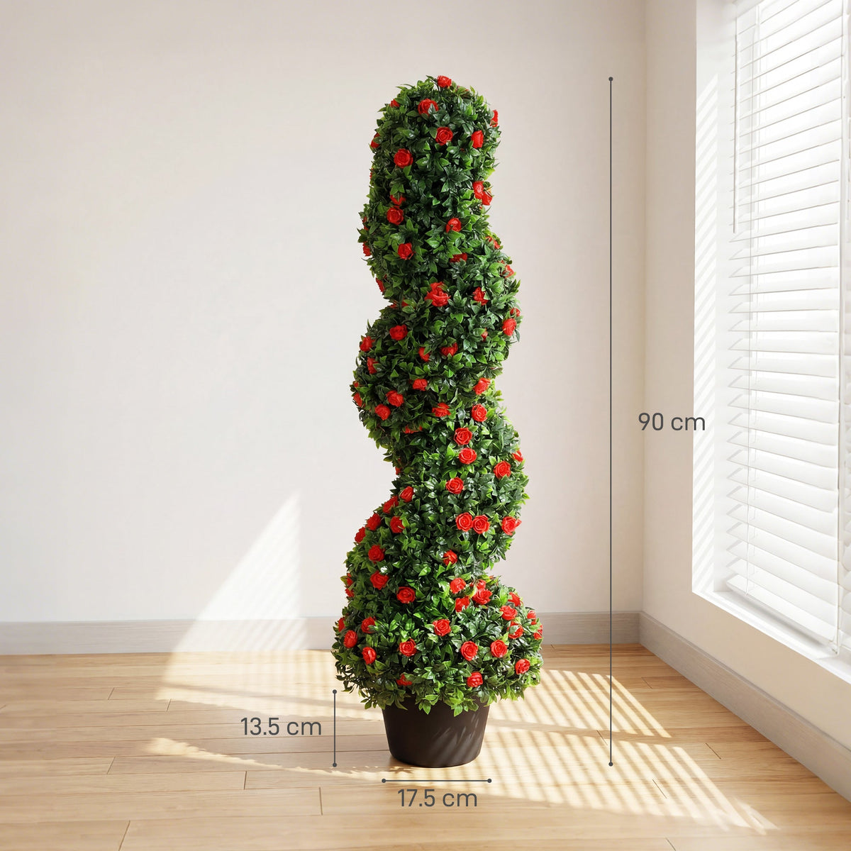 HOMCOM Decorative Artificial Plants Set of 2, UV Resistant Fake Plants in Pot for Indoor Outdoor Decor, 90cm, Red