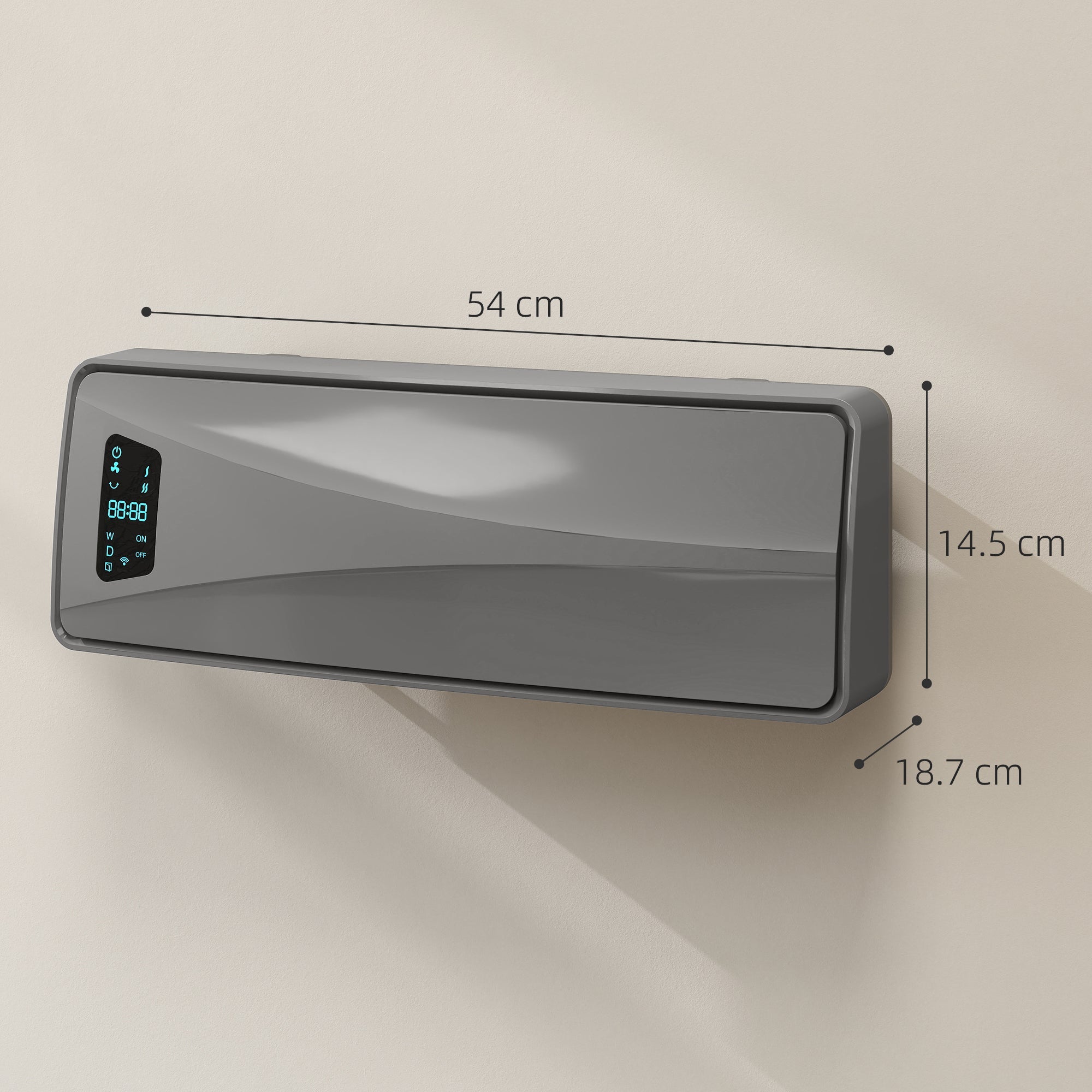 HOMCOM 2000W Ceramic Electric Heater with Fan, Adjustable Thermostat, Wall Mounted - Grey