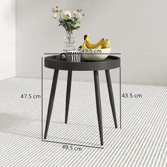 Outsunny 49.5 cm Round Garden Table, Small Outdoor Coffee Side Table with Plastic Tray-Style Top, Metal Legs, Black