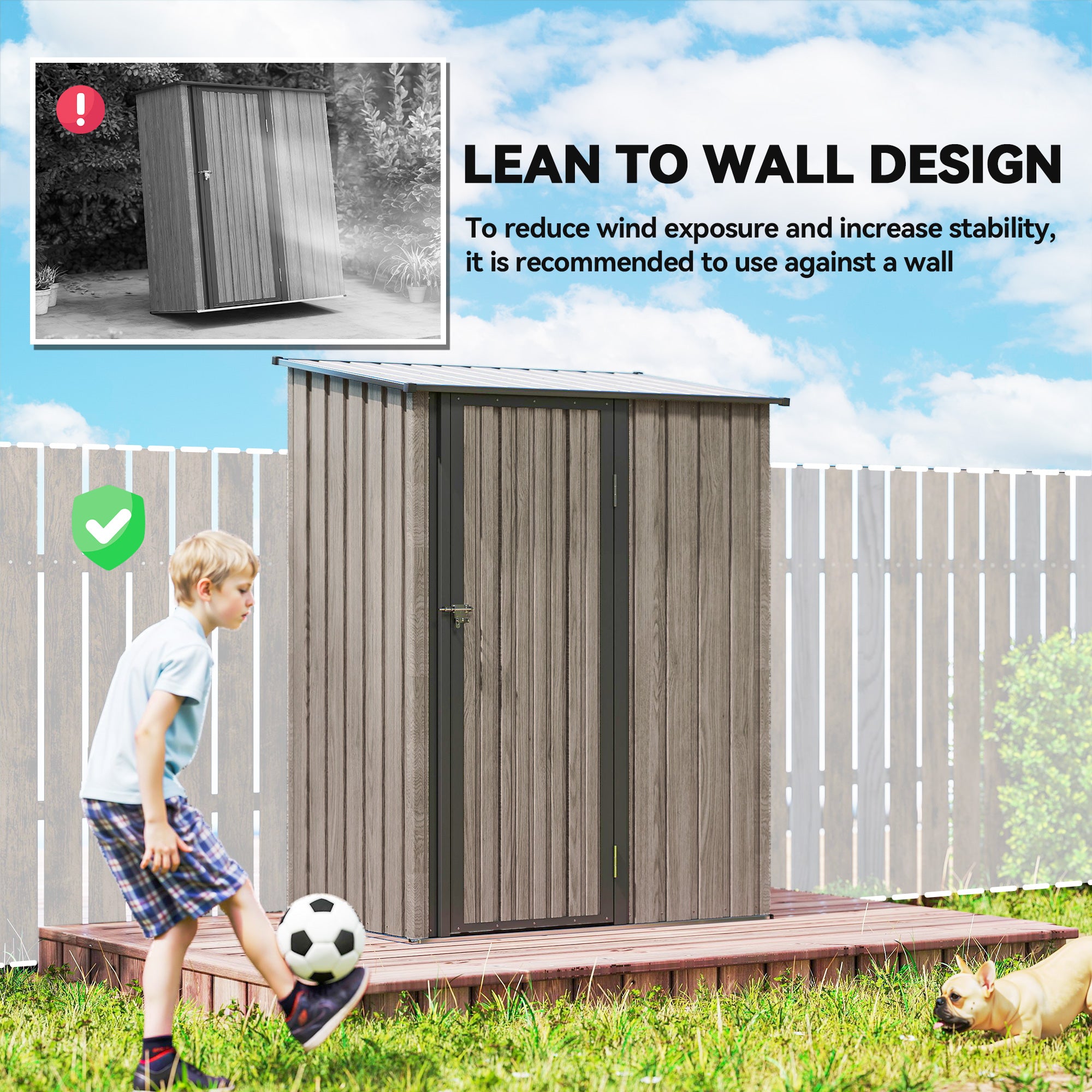 Outsunny 5ft x 3ft Metal Garden Storage Shed, Outdoor Tool Shed with Sloped Roof, Lockable Door for Tools, Equipment, Light Grey