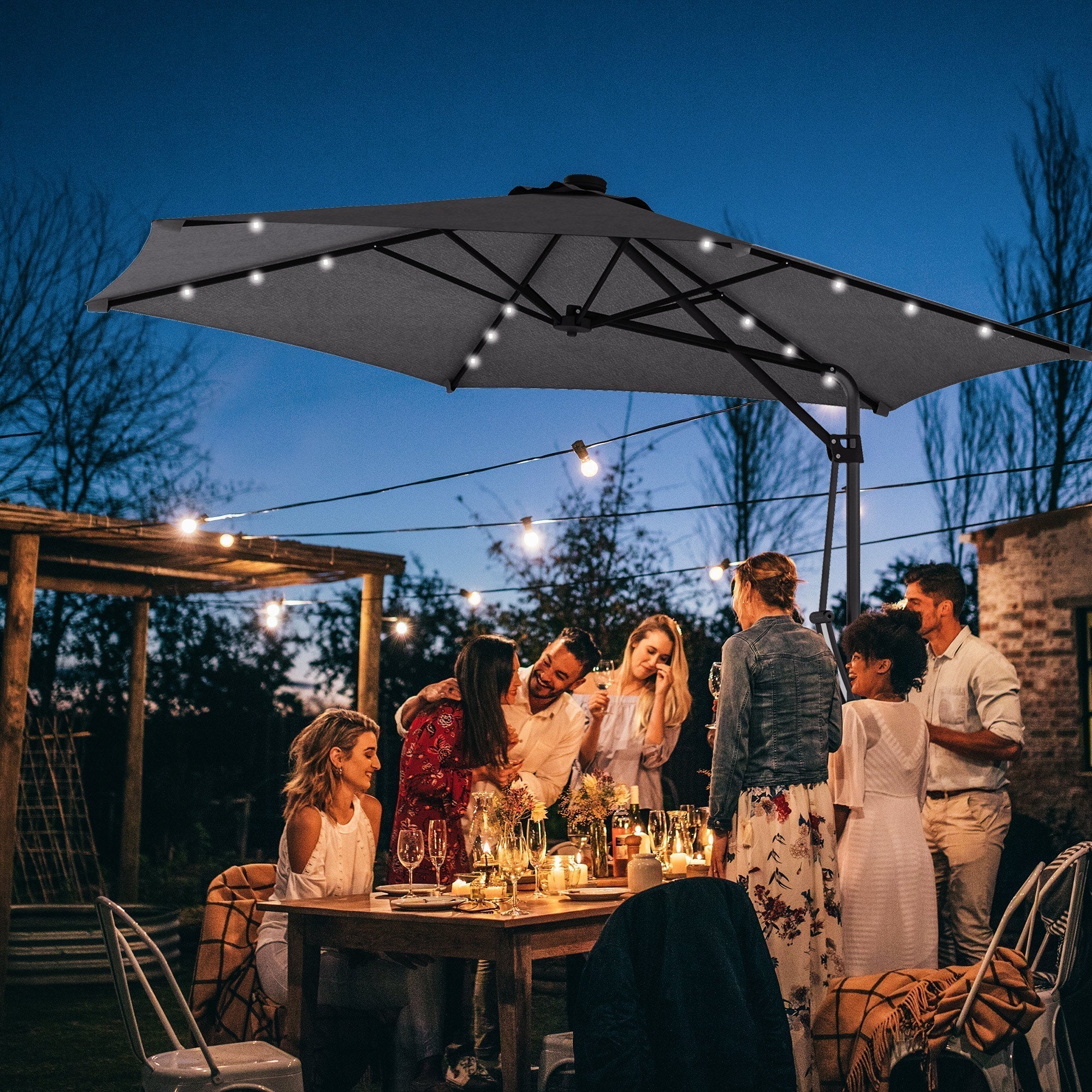 Outsunny 3(m) Solar LED Cantilever Parasol - Dark Grey
