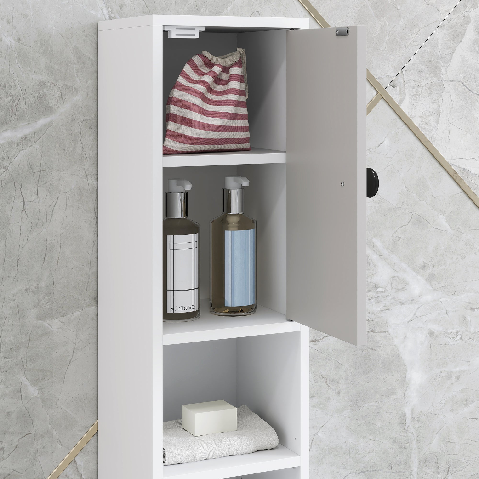 kleankin 180cm Slim Bathroom Cabinet, with Drawer, Shelves and Cupboards - Light Grey