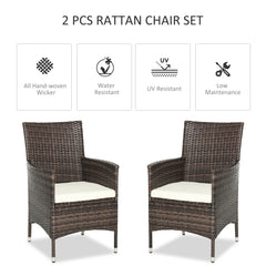 Outsunny 2 PC Outdoor Rattan Armchair Dining Chair Garden Patio Furniture w/ Armrests Cushions Mixed Brown
