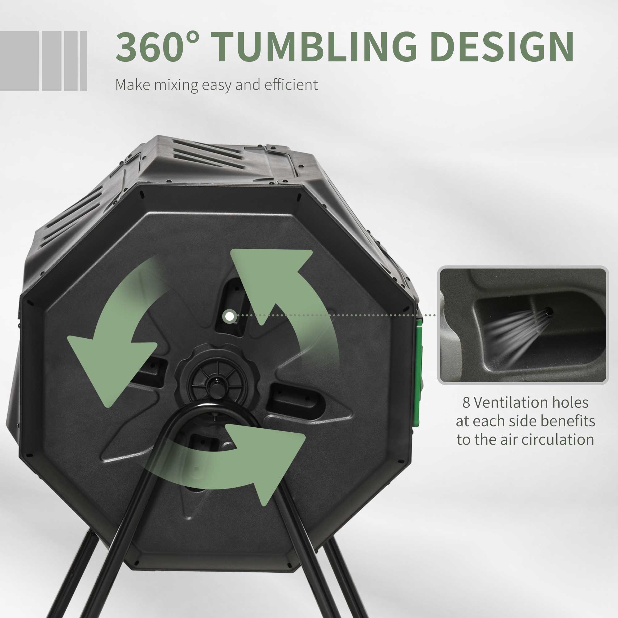 Outsunny 160L 360 Rotating Dual Chamber Composter - Black