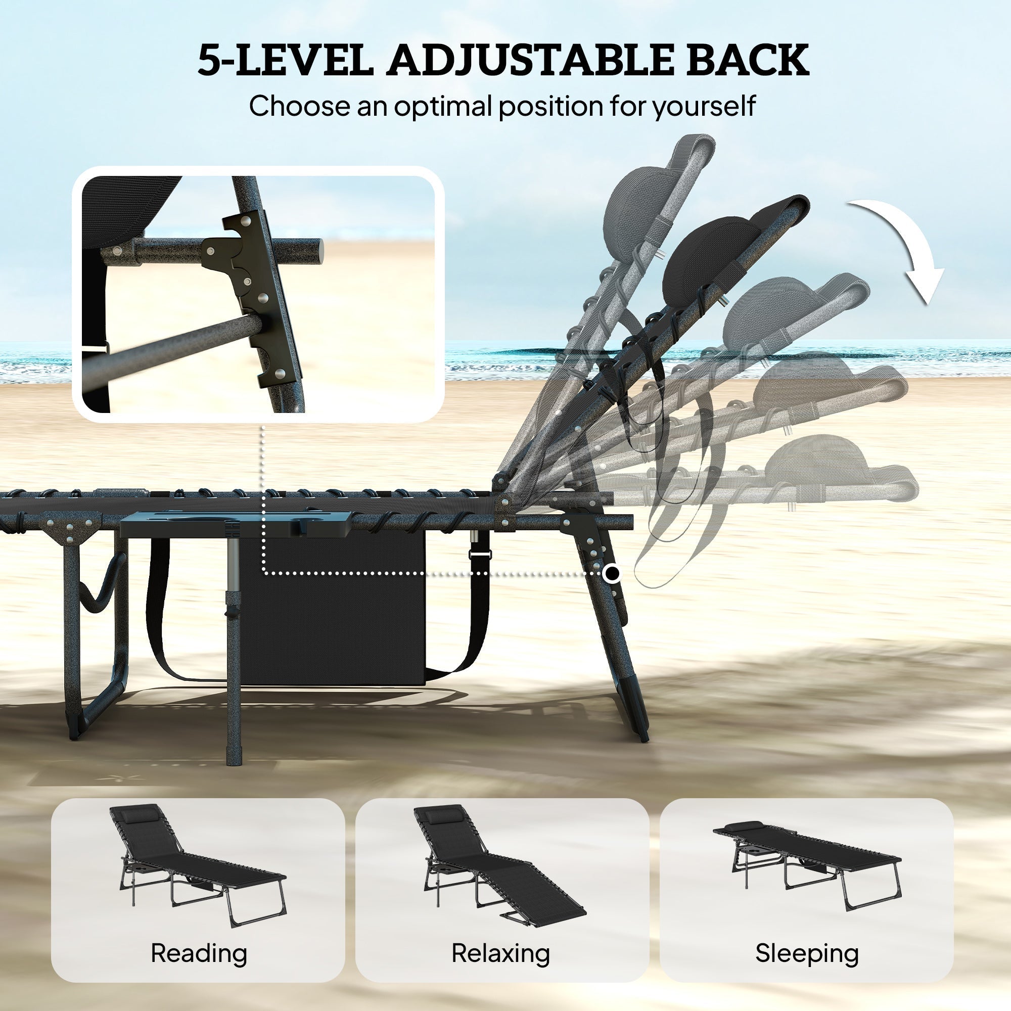 Outsunny Five-Position Reclining Sun Loungers Set of 2 - Black