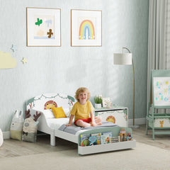 AIYAPLAY Toddler Bed with Storage, Guardrails, Lion Design, for Ages 3-8 Years, Fits 140 x 70cm Mattress, Green