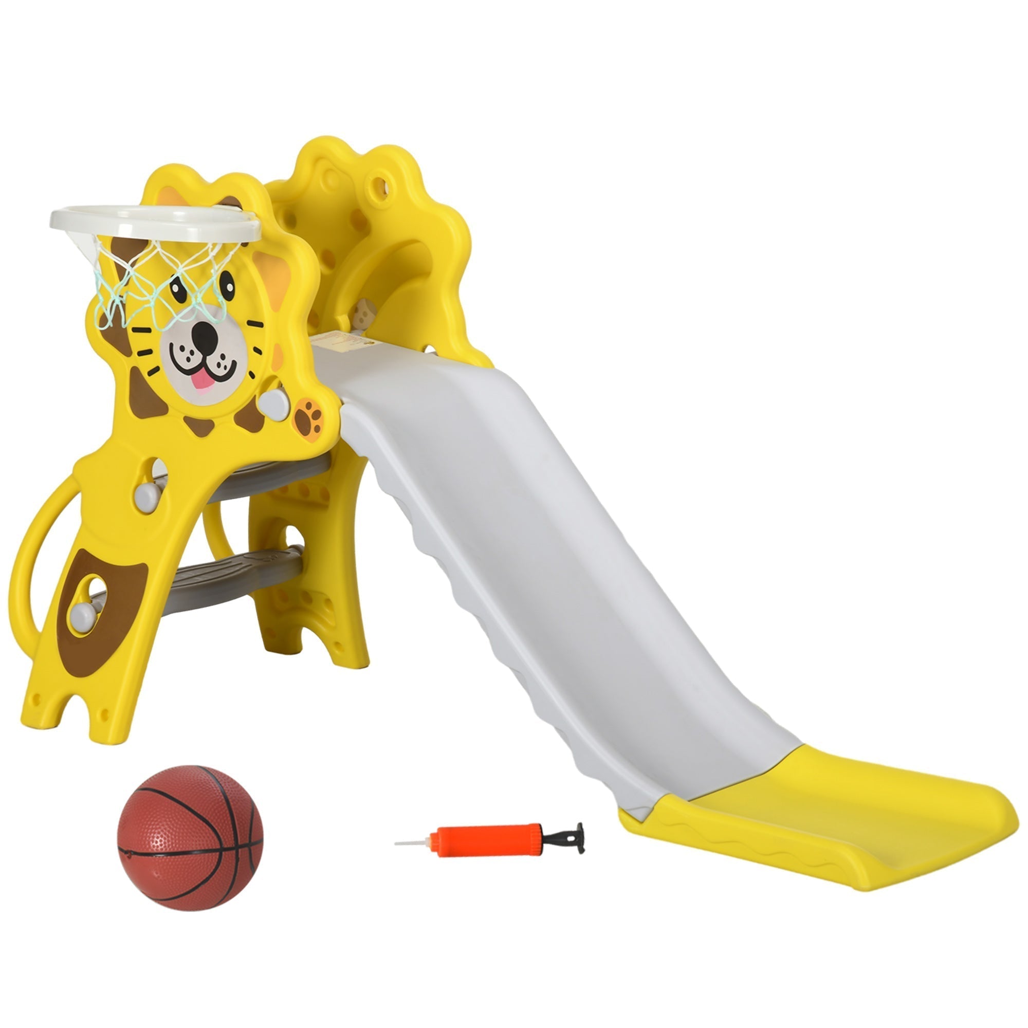 AIYAPLAY Baby Slide with Basketball Hoop, Climber, Easy to Assemble Kids Slide for Indoor Use, for Ages 18-36 Months - Yellow