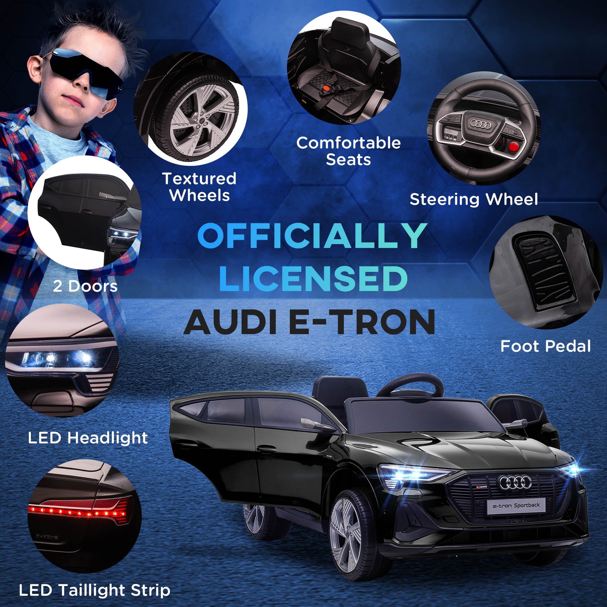 HOMCOM Audi E-tron Licensed 12V Kids' Electric Ride on, Electric Car for Kids, with Parental Remote, Music Lights MP3, Suspension Wheels, for 3-5 Years, Black