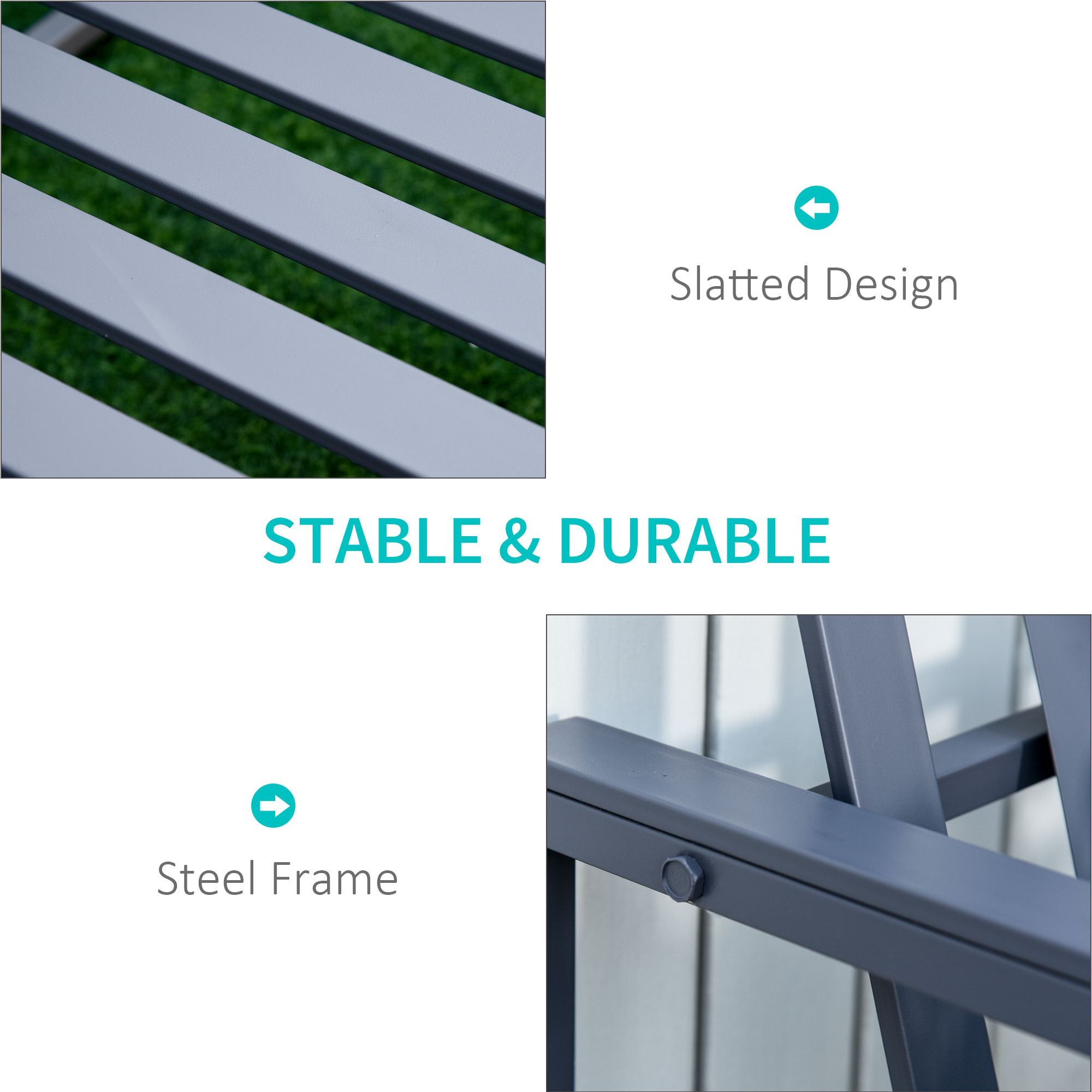 Outsunny Steel Patio Garden Bench Loveseats for Outdoors Park Yard Slatted Design Grey