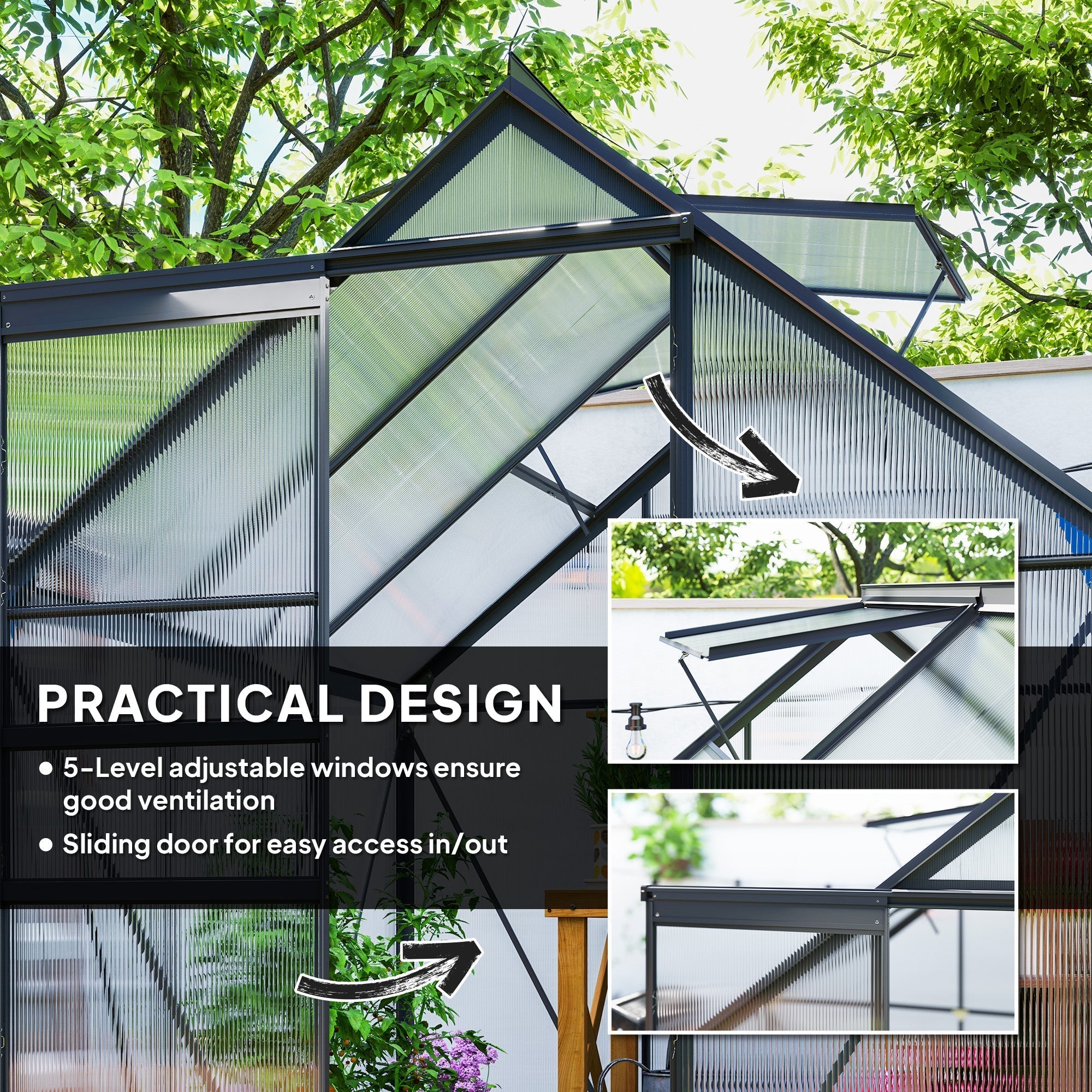 Outsunny 190 x 190cm Walk-In Polycarbonate Greenhouse