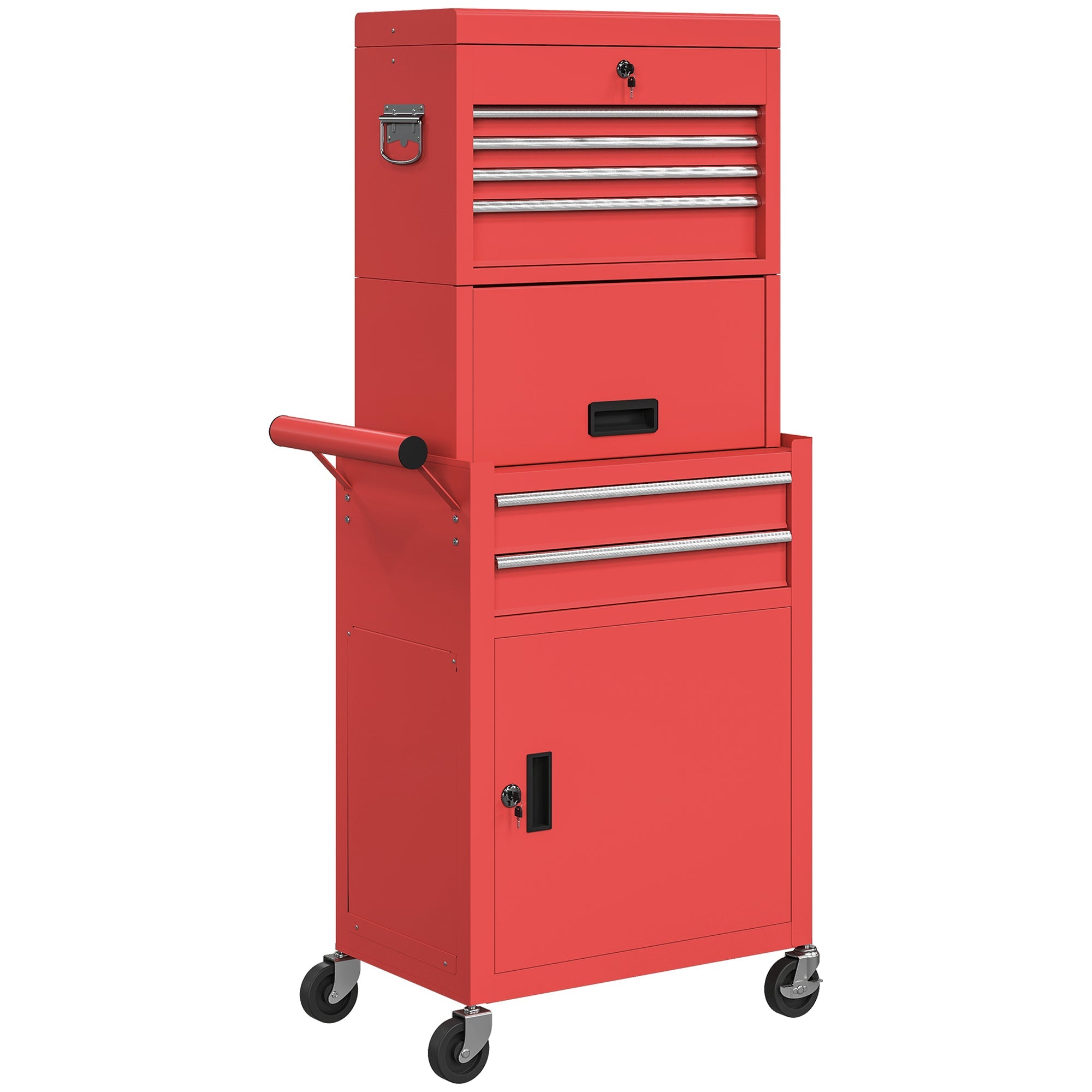 HOMCOM Three-Part Steel Locking Tool Chest - Red