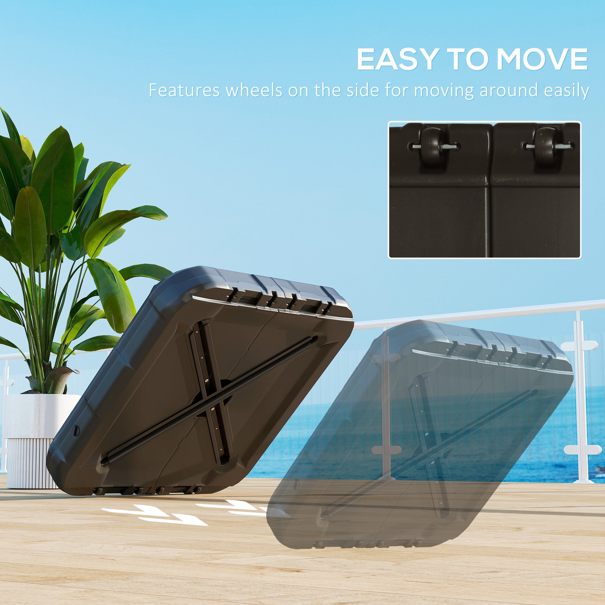 Outsunny Fillable Cantilever Parasol Base Weights with Steel Cross Base, Garden Umbrella Stand Weight with Wheels, 195kg Sand or 170kg Water Filled, Coffee