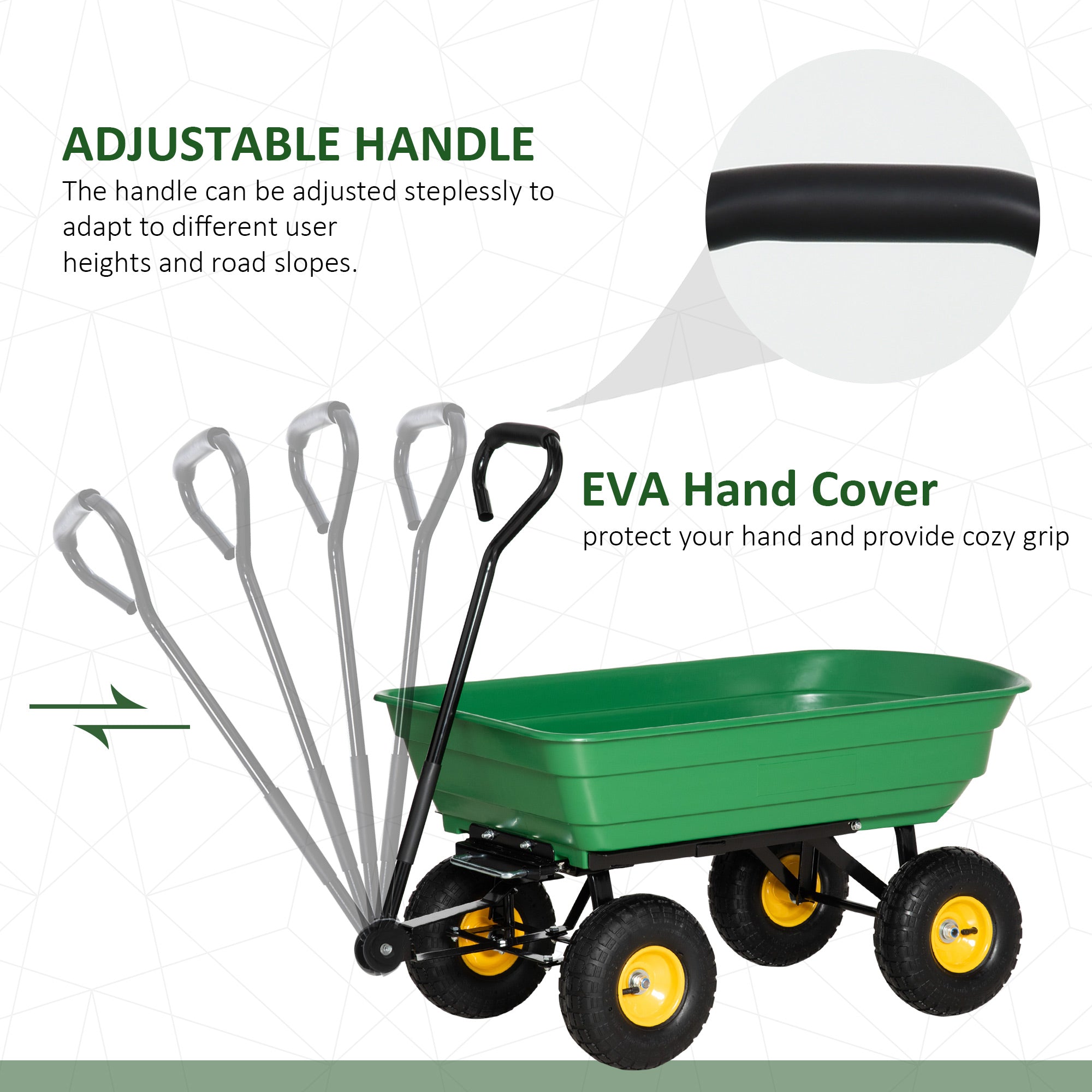 Outsunny 75 Litre Large Garden Cart, Tipping Wheelbarrows Heavy Duty Garden Dump Trolley 200kg Capacity for Festivals, Tools, Plants, Logs - Green