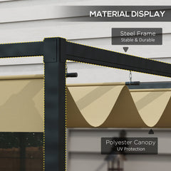 Outsunny 3x2m Metal Pergola with Retractable Roof, Garden Gazebo Canopy Shelter for Outdoor, Patio, Khaki