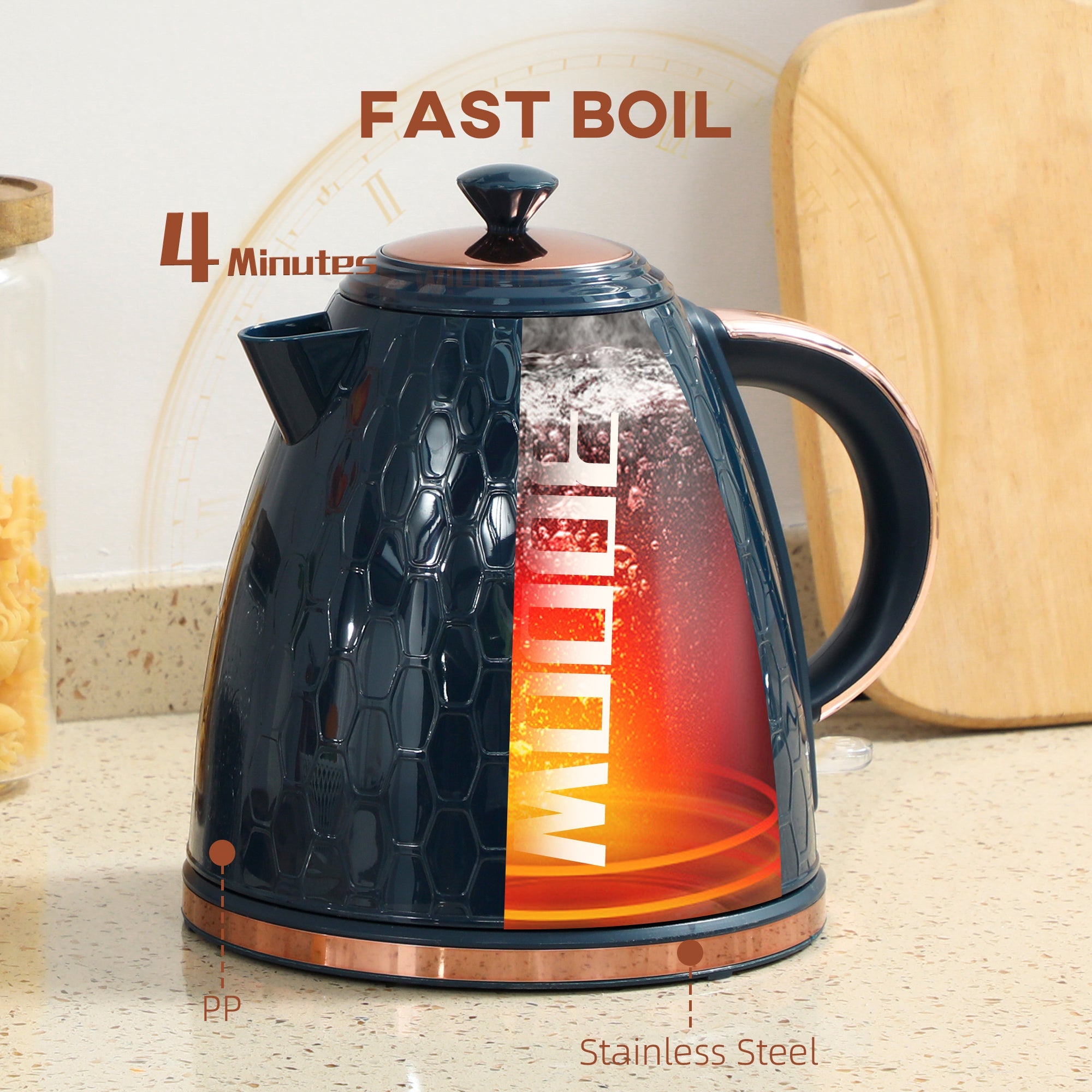 HOMCOM 3000W Rapid Boil Honeycomb Kettle - Dark Blue