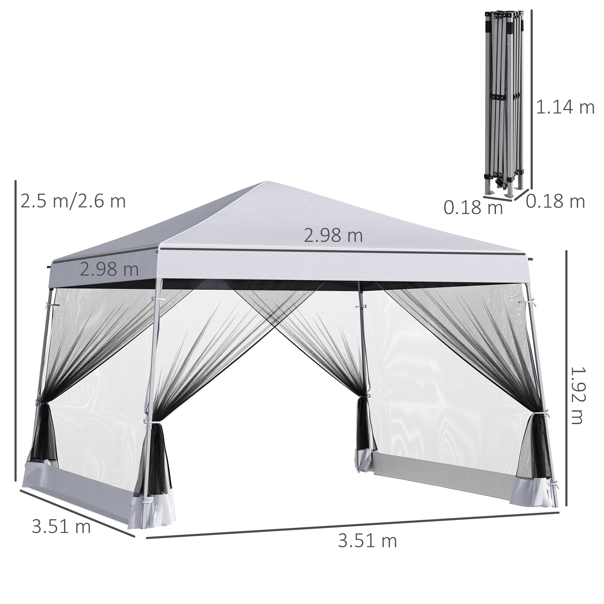 Outsunny Outdoor Garden Pop-up Gazebo Canopy Tent Sun Shade Event Shelter Folding with Adjustable Height, Mesh Screen Side Walls 3.5 M √É‚Äî 3.5 M Base / 3 M √É‚Äî 3 M Top, White