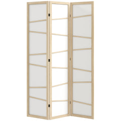 HOMCOM Wooden Folding Privacy Screen, 3 Panel Room Divider for Bedroom, Natural Wood Finish