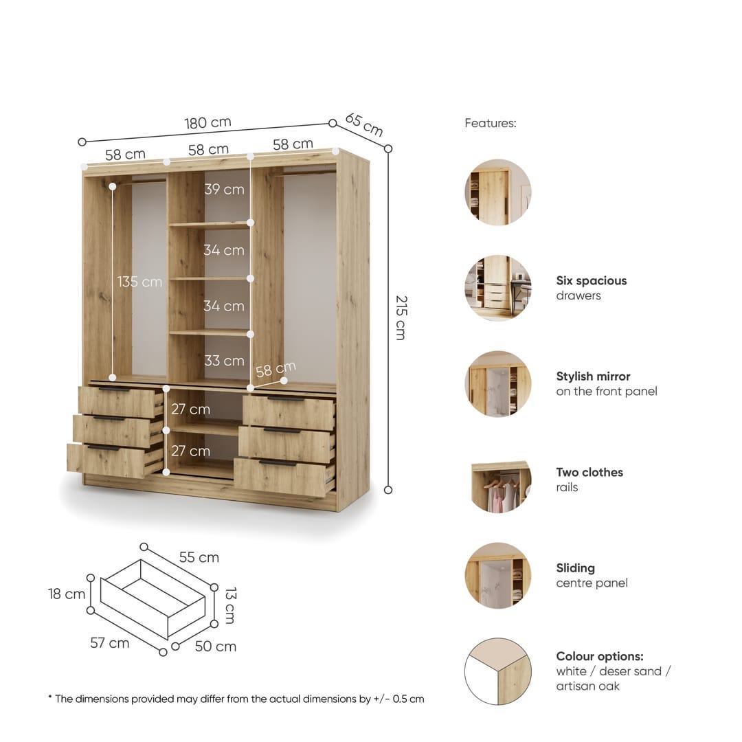 Vira Sliding Door Wardrobe 180cm