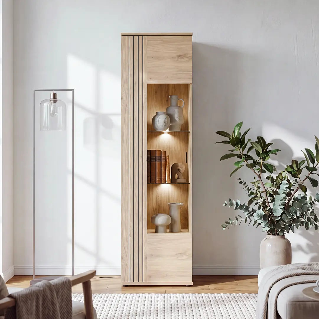 Verniq Tall Display Cabinet 55cm in Oak Natural, image 2