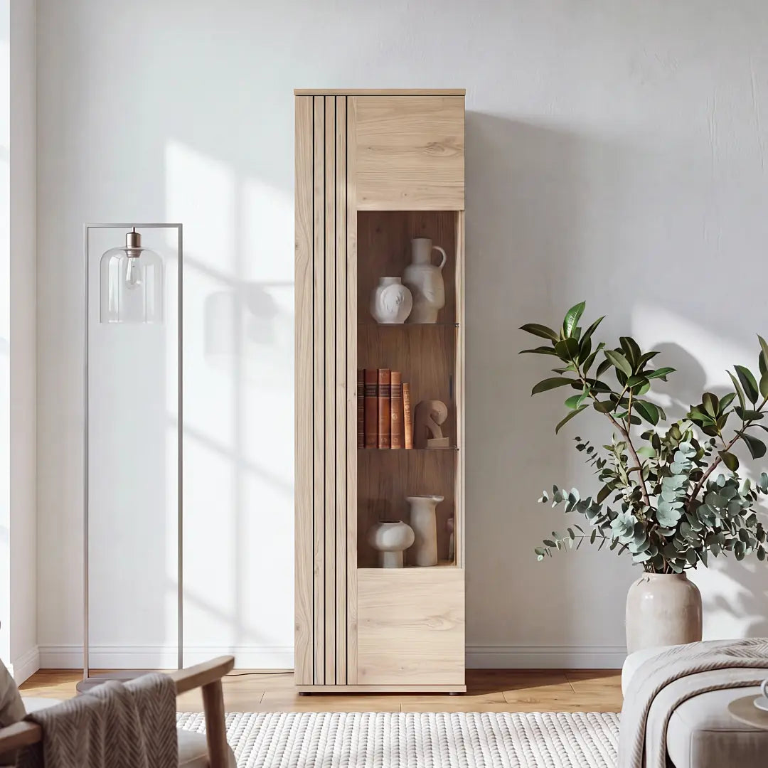 Verniq Tall Display Cabinet 55cm in Oak Natural