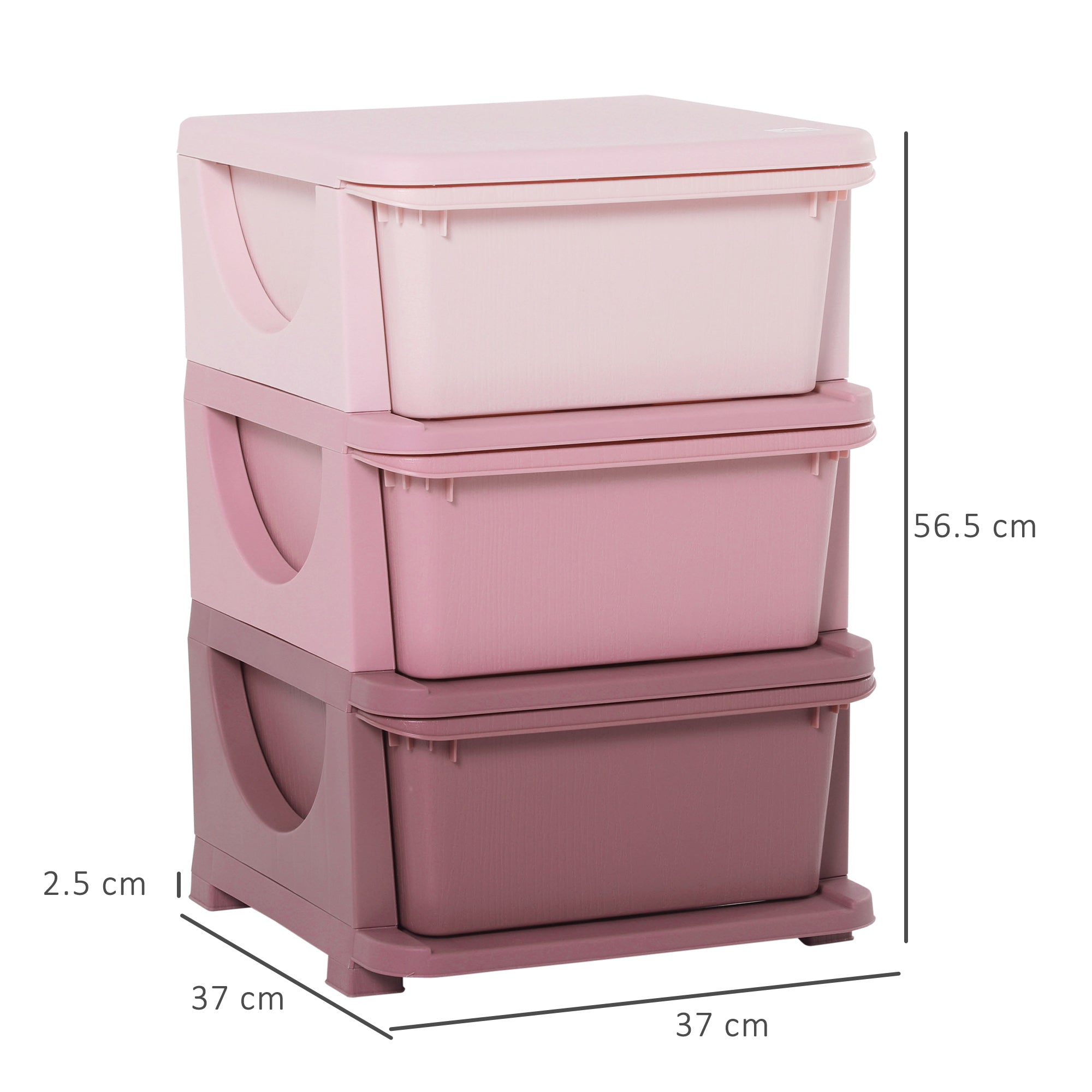 HOMCOM 3 Drawers Plastic Storage Units, 3 Tier Kids Storage Units, Children Toy Chest for Nursery, Playroom, Bedroom, Pink