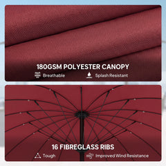 Outsunny 2 m Shanghai Garden Parasol Umbrella with 16 Fibreglass Ribs, Outdoor Parasol Sun Shade with Crank & Tilt, Wine Red