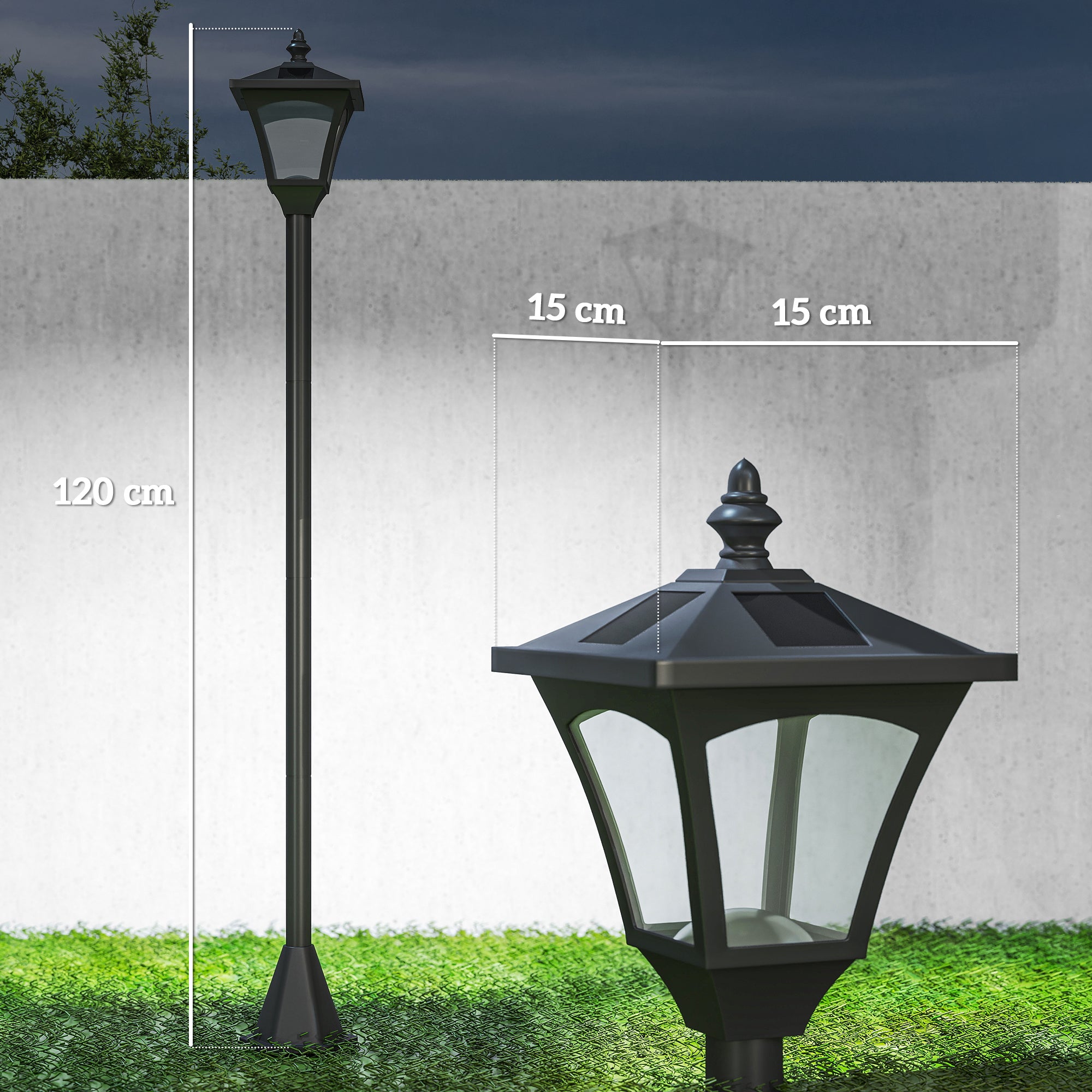 Outsunny Outdoor Garden Solar Post Lamp Photosensitive LED Lantern Bollard Pathway 1.2M Tall √¢‚Ç¨‚Äú Black