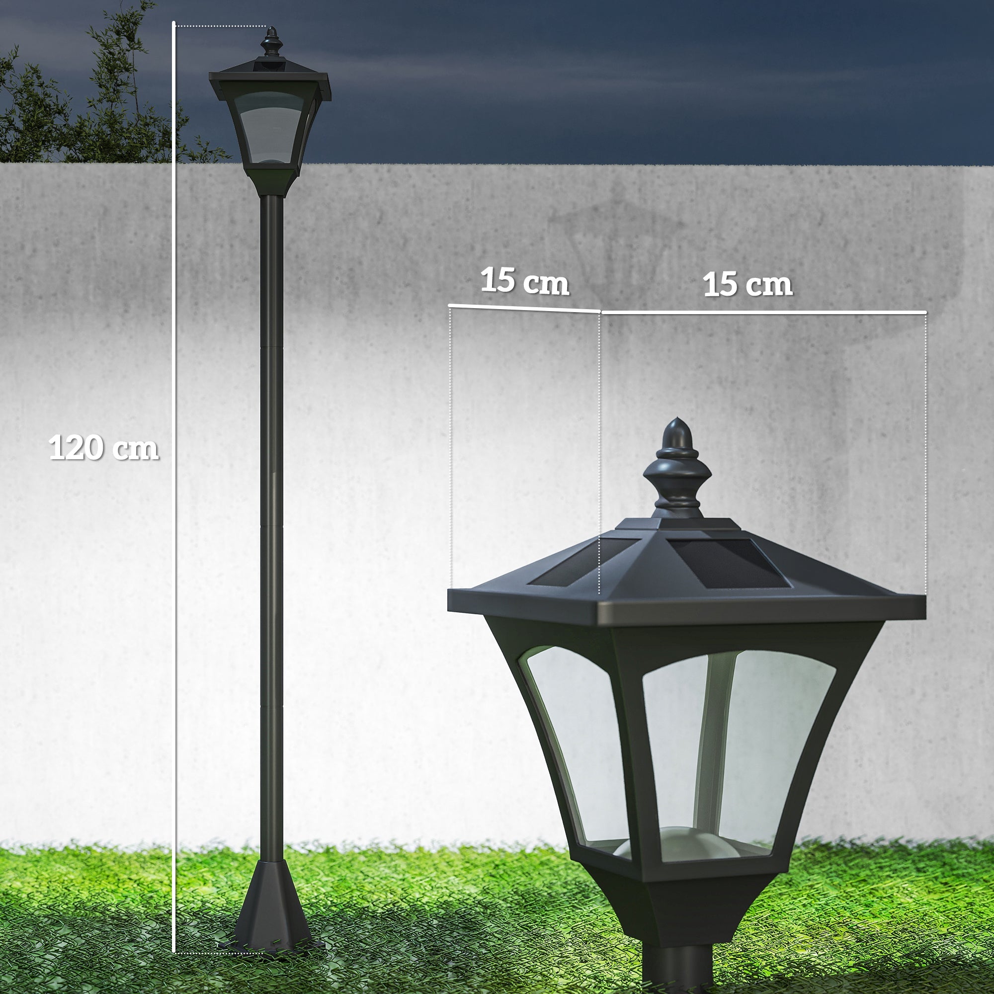Outsunny 1.2m Solar Powered Outdoor Lamp Post - Black