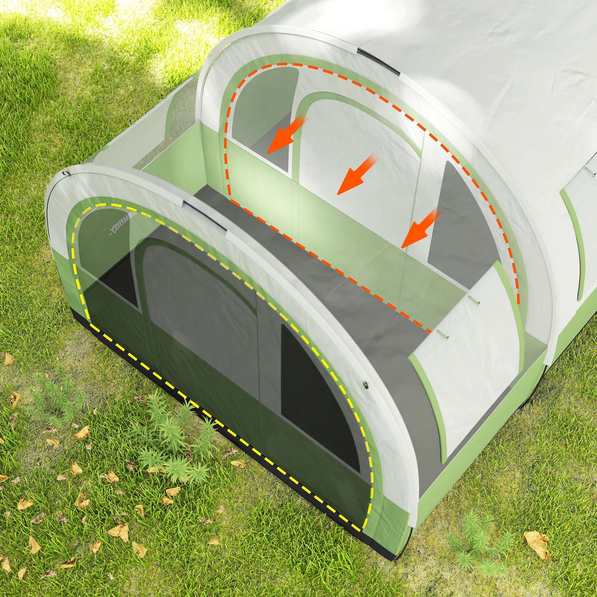 Outsunny 3000mm Waterproof Camping Tent, 5-6 Man Family Tent with Living and Bedroom, Carry Bag Included, Cream and Green