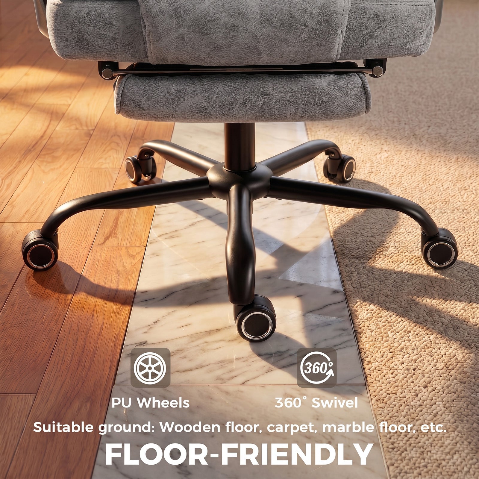 HOMCOM Executive Office Chair, Leathaire Big and Tall Office Chair 180 kg with Wide Seat, Reclining, Lumbar Support, Grey
