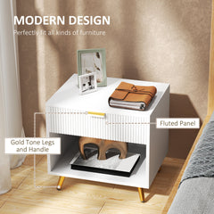 HOMCOM Bedside Tables Set of 2, Bedside Cabinets With Drawer and Open Compartment, Nightstands With Handle for Bedroom, Living Room, White