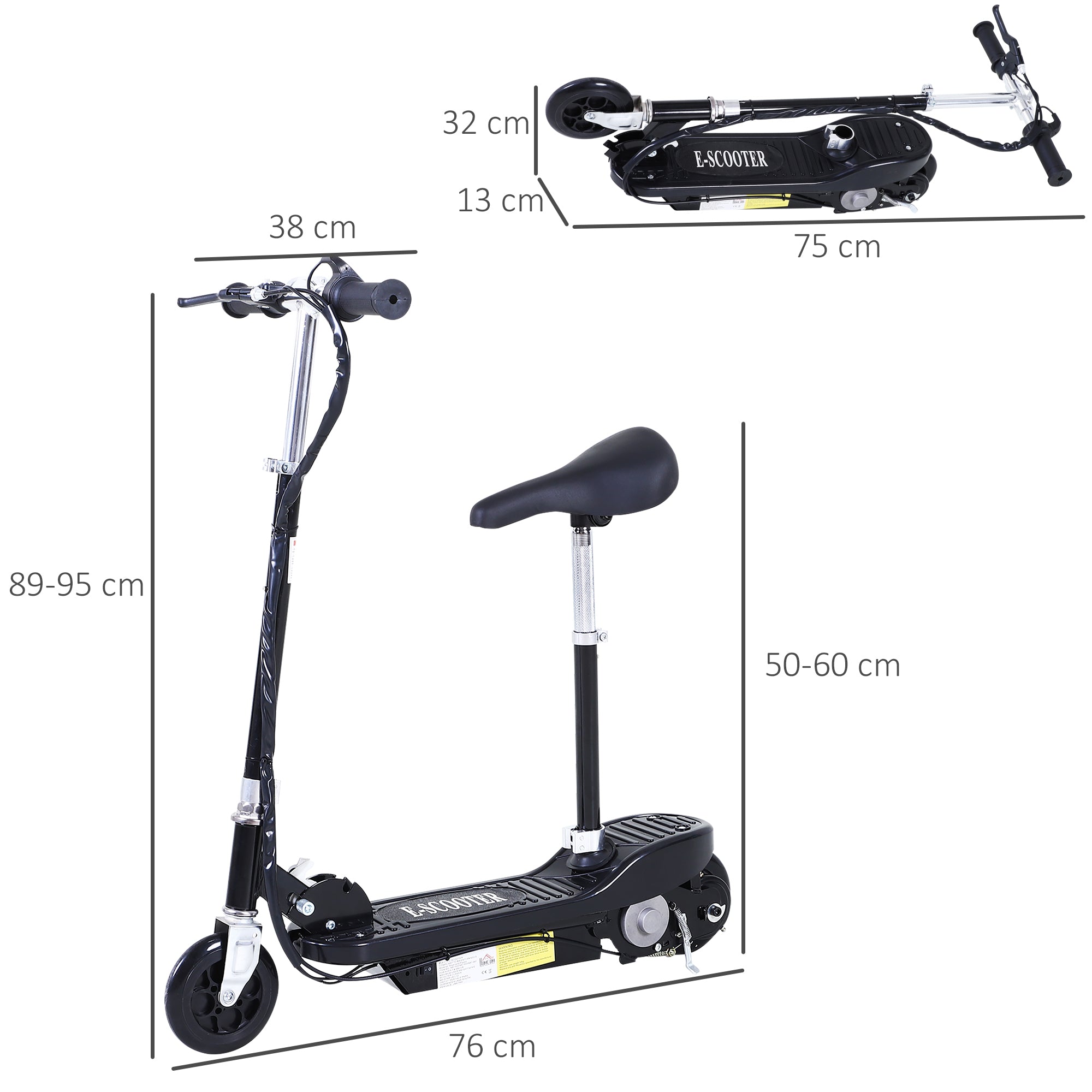 HOMCOM Powered E-Scooter Ride-On, with Brakes, Adjustable Seat, Adjustable Handlebars, Black