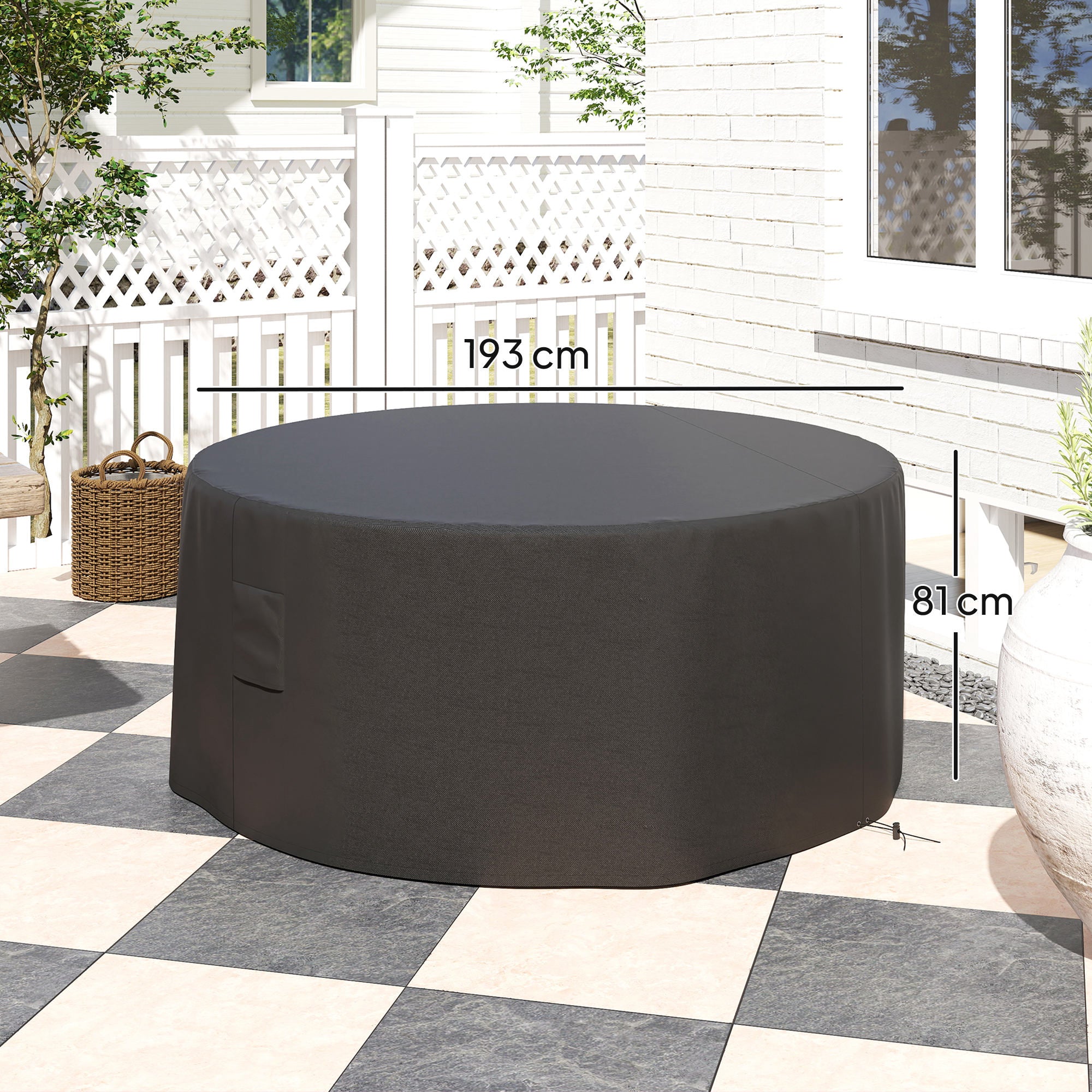Outsunny Garden Patio Large Furniture Set Round Cover 600D Oxford Waterproof, √ê¬§193 x 80H cm, Black