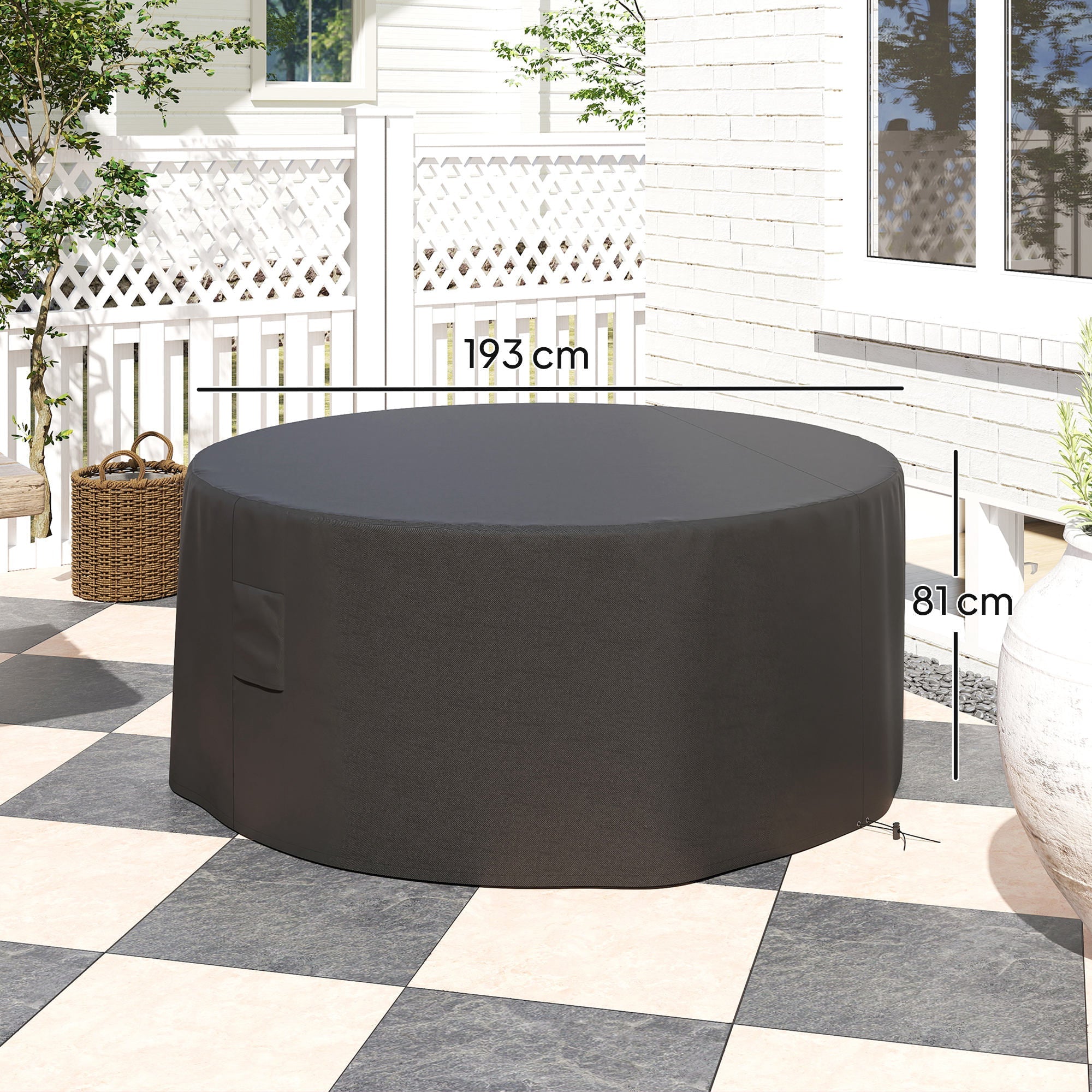 Outsunny Garden Patio Large Furniture Set Round Cover 600D Oxford Waterproof, Ð¤193 x 80H cm, Black